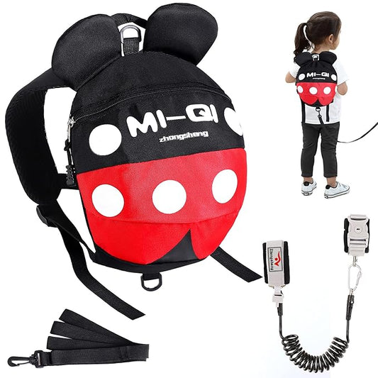 CZSYZCZS Toddlers Leash + Anti Lost Wrist Link Child Kids Safety Harness Kids Walking Wristband Assistant Strap Belt (black red)