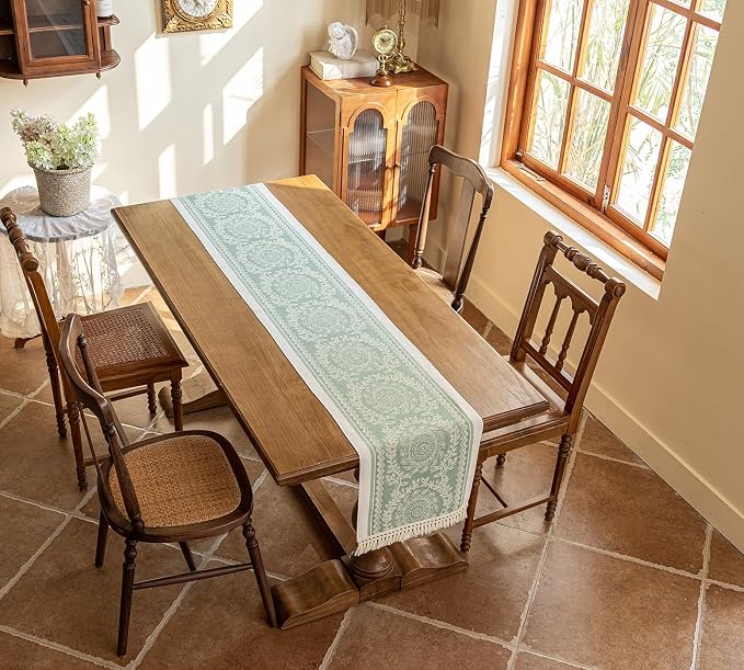14x95 Medallion Table Runner Waterproof Rustic Farmhouse Macrame | Hosting a by UWWGKK