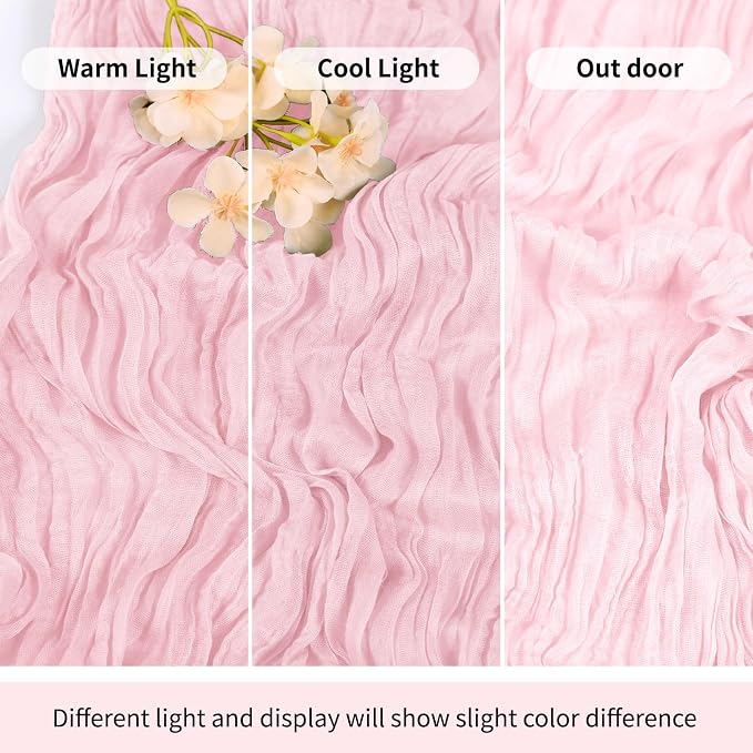 3 Pack Light Pink Cheesecloth Table Runner 17x108 Inch Semi Sheer Boho Gauze - Image 7