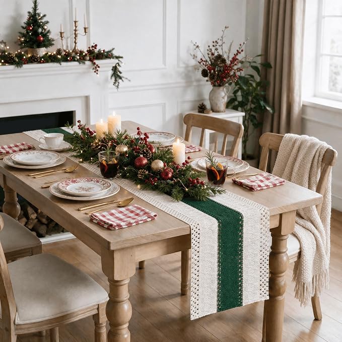 Artoid Mode Dark Green Farmhouse Rustic Table Runner 12x48 Inch | Seasonal - Image 6