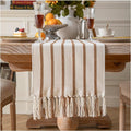 Caflife Boho Table Runner 72 Inchs Long Brown and Beige, Cotton and Linen Woven by Caflife