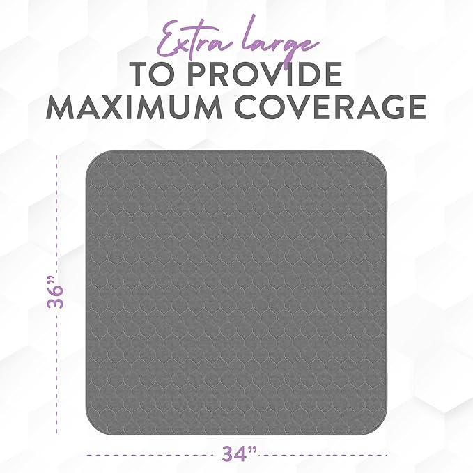 Inspire Underpads | Stain Hiding Gray Reusable Incontinence Bed Pads | Waterproof Mattress Pad | for Adults Babies and Dogs (34 X 36 - 4 Pack)