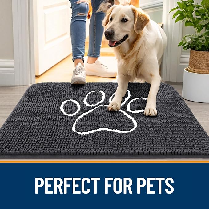 OLANLY Dog Door Mat for Muddy Paws 34x21, Paw Print Design, Absorbs Moisture - Image 6