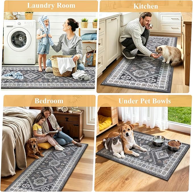 HEBE Boho Kitchen Rugs Sets of 2, Non Slip Washable Kitchen Mats - Image 8