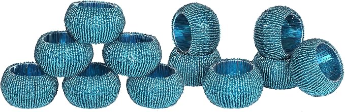 Teal Napkin Ring, Napkin Rings Set of 12, Beaded Napkin Holders, Fall Napkin - Image 6