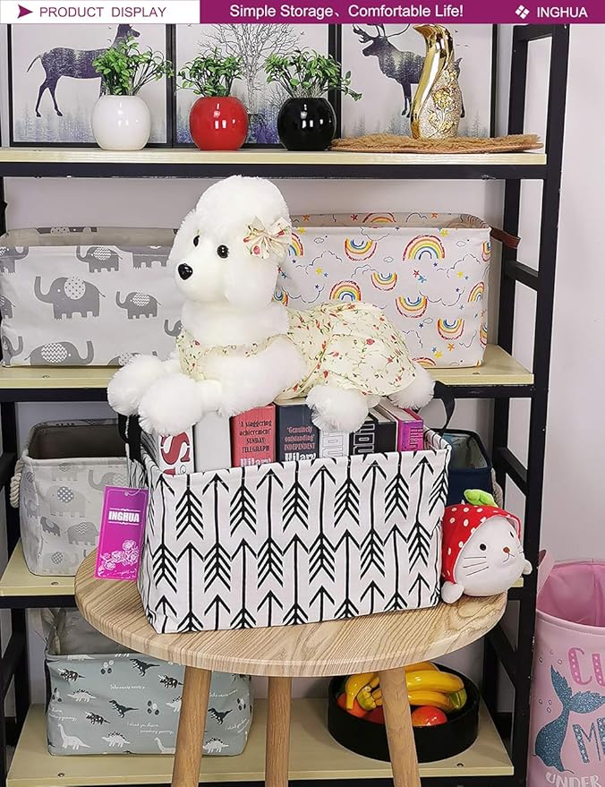 Rectangular Storage Basket Fabric Organizer Bin for Toys,Books,Clothes,Gifts,Pets-Perfect for Home,Office,Nursery,Dorm,Shelf(Rec Black Arrows)