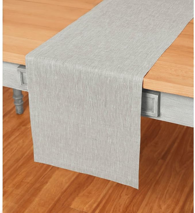 Solino Home 100% Pure Linen Table Runner Oyster Grey, Athena 14 x 90 in | Table by SolinoHome