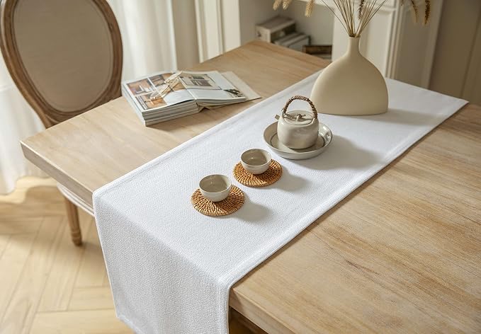 Burlap Style Farmhouse Table Runner, 14x60 Inches White | Thick Durable Fabric - Image 4