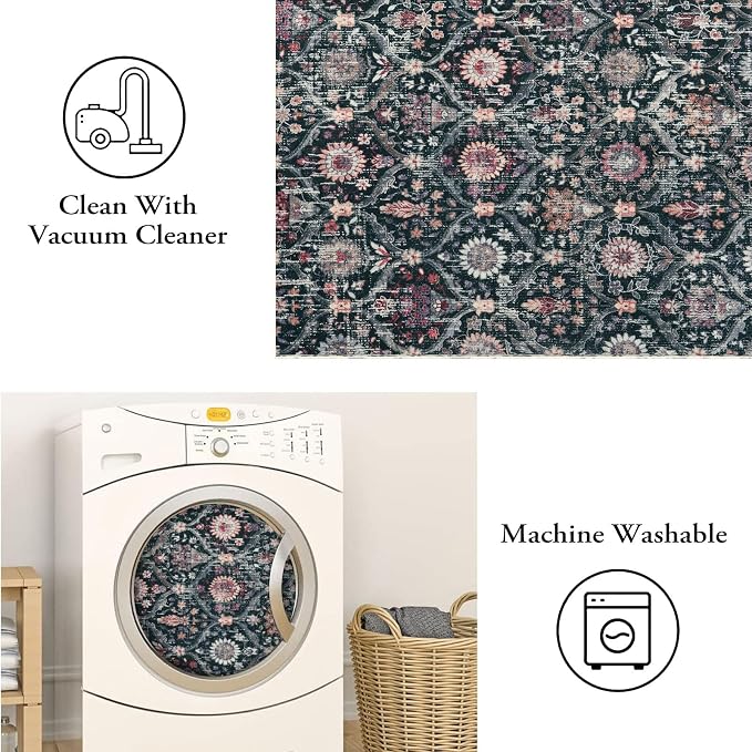Lahome Moroccan Trellis Round Area Rugs, Washable Small Round Rug 3ft Non-Slip - Image 4
