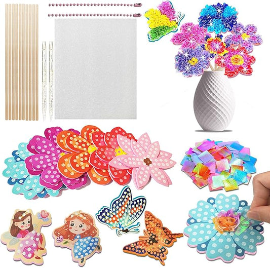 JRD&BS WINL Poke in Fun Art Kit for Kids Ages 3 up, Flower Bouquet Creative Decor Mess Free Art Set for Children Fun Activity Gifts for Boy and Girls 4-8 Year Old DIY Fabric Craft (Flower Bouquet)