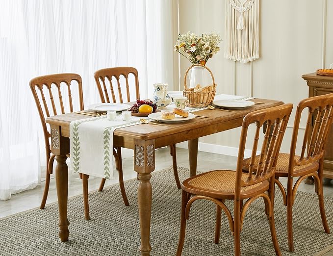Wracra Embroidered Table Runner, Sage Green Table Runners 108 Inches Long | - Image 7