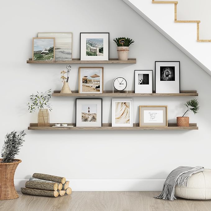 Floating Picture Ledge Shelves for Wall Set of 4, 56 Inch Wall Shelves with Lip Long Large Nursery Book Shelf for Toys Storage Kids Bookshelf Wall Mounted Living Room Bedroom Decor Frames