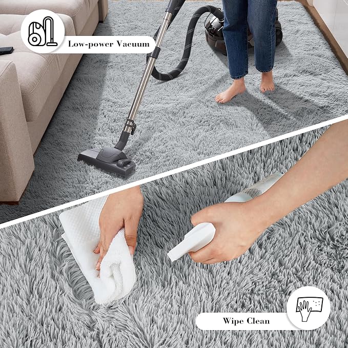 Soft Runner Rugs for Bedroom, Light Grey 2x6 Area Rugs Fluffy Rug Shag Area Rug - Image 7