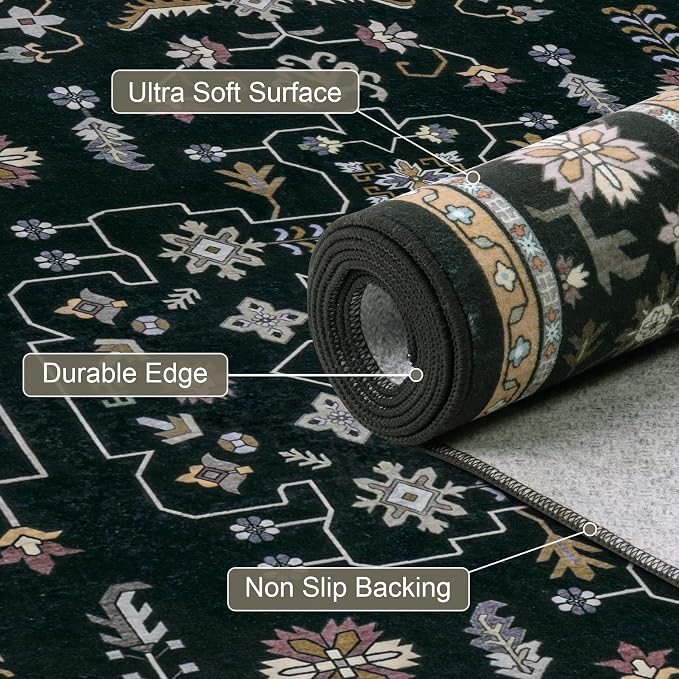 Round Area Rug for Living Room: 8 ft Washable Vintage Boho Soft Thin Circle Rug - Image 6