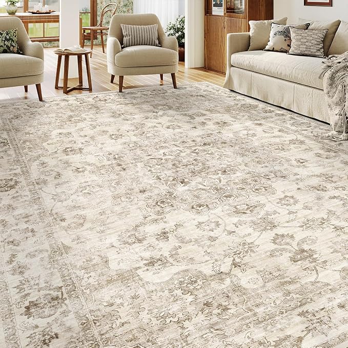 9x12 Neutral Area Rug Beige Vintage Living Room Bedroom Carpet Non-Slip Medium - Image 3