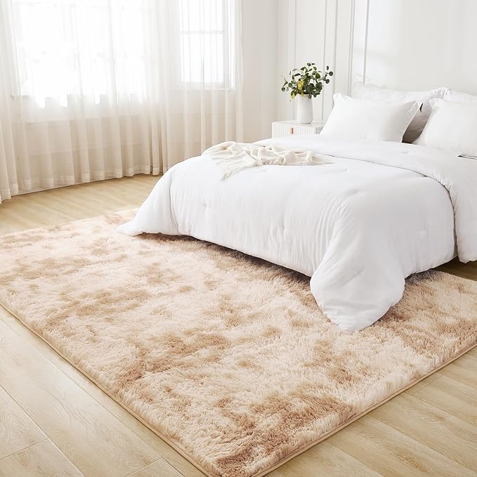Litanika 8x10 Shag Area Rug for Living Room Bedroom, Tie-Dyed Beige High Pile - Image 3