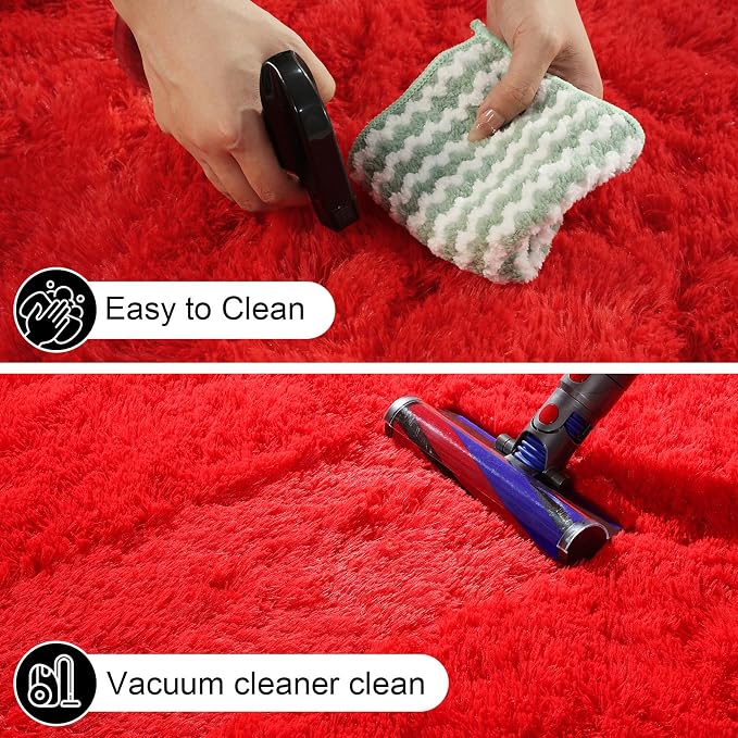 Red Rugs for Bedroom, 4x6 Fluffy Area Rugs for Living Room, Small Fuzzy Shag - Image 4