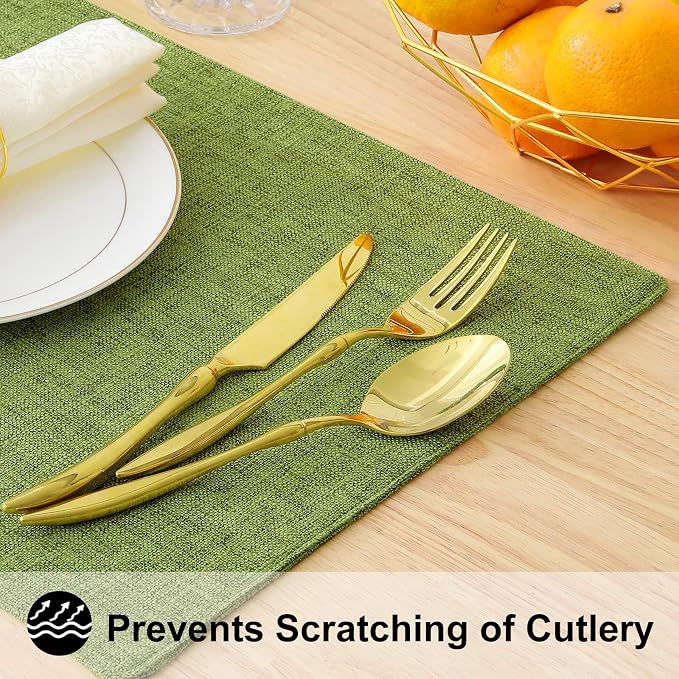 Faux Cotton Linen Placemats Set of 8, Cloth Washable Farmhouse Dining Table Mats - Image 4