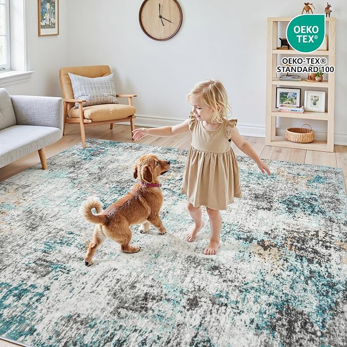 Area Rugs 9x12 Living Room: Large Soft Washable Rug Modern Abstract Anti-Skid - Image 4