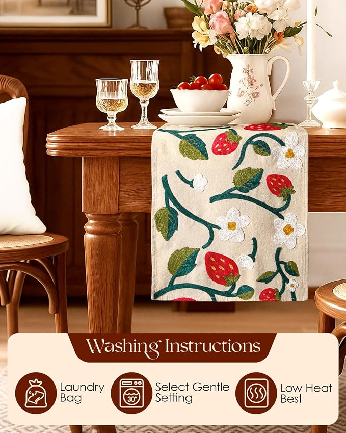 Canvas Embroidered Narrow 13"x 60" Table Runner, Rustic texture, Machine - Image 4