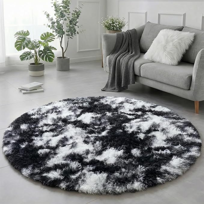 Amdrebio Black White Grey Circle Rug 6Ft Round Area Rugs - Image 4