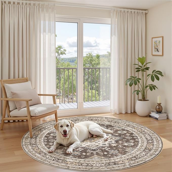 5ft Round Vintage Living Room Area Rug - Image 8