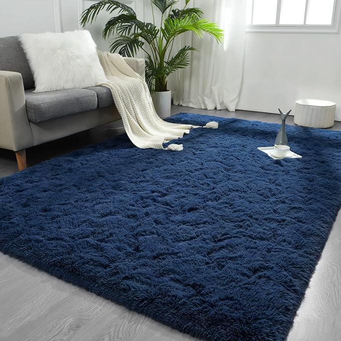 FlyDOIT Large Area Rugs for Living Room, 5x8 Feet Navy Blue Shaggy Rug Fluffy by FlyDOIT
