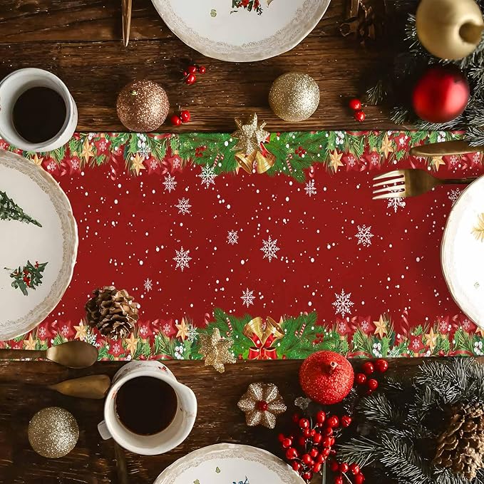 Merry Christmas Table Runner 70 Inches Long, Santa Xmas Tree Snowflake Table - Image 4
