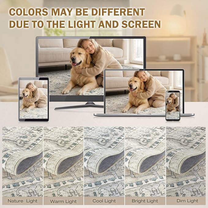 cotiled 4x6 Area Rug Machine Washable Vintage Carpet - Image 8
