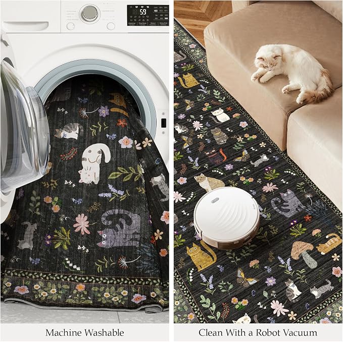 2x12 Washable Rug Runner, Non Slip Low Pile Hallway Cat Runner Rug, Stain - Image 5