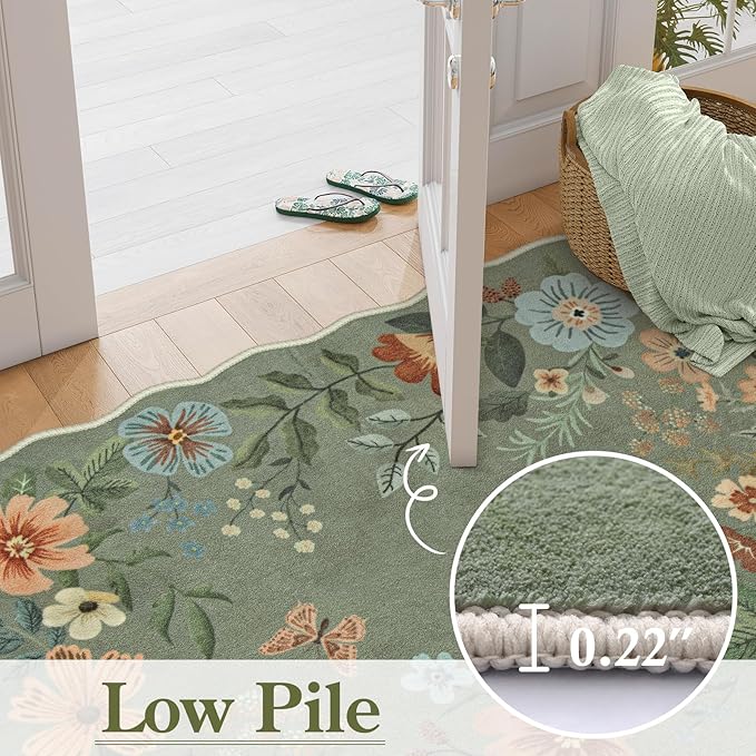 Lahome Floral Washable Round Rugs, Non-Slip Soft Round Rug 4ft Ultra-Thin - Image 4