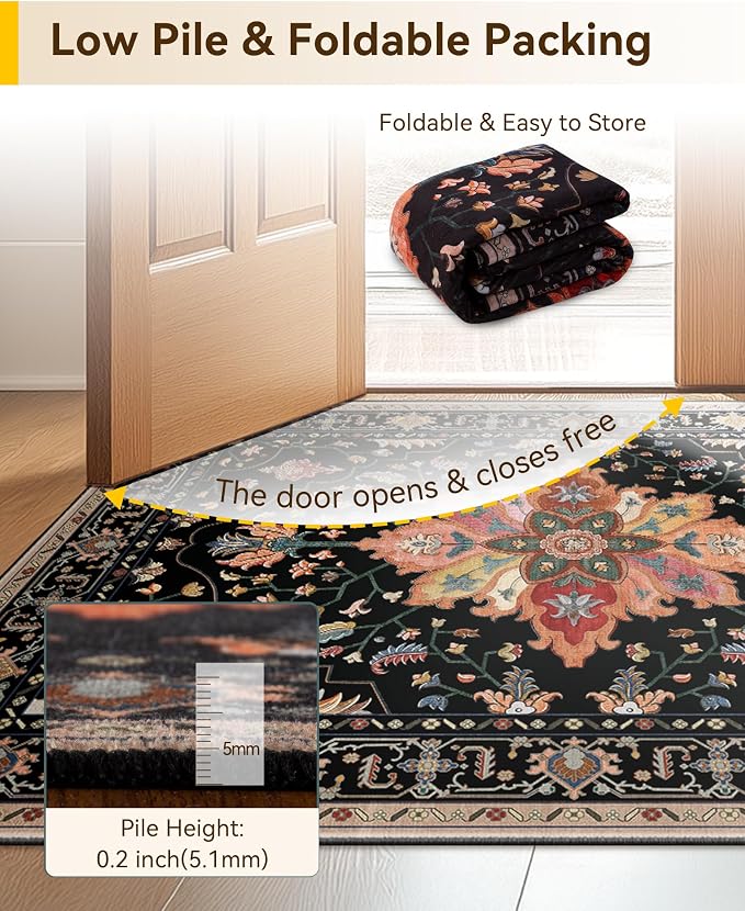 RELEANY Area Rugs Runner 2'x5' Washable Non-Slip, Floral Vintage Distress - Image 7