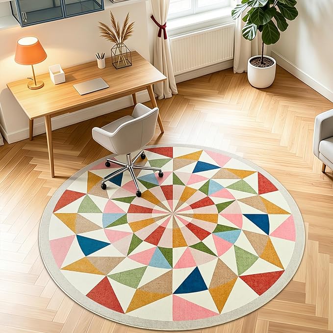Terrug Multicolored Geometric Round Rug 4ft - Image 2