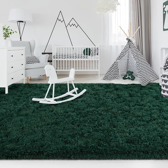 FlyDOIT Large Area Rugs for Living Room, 4x6 Feet Deep-Green Shaggy Rug Fluffy - Image 4