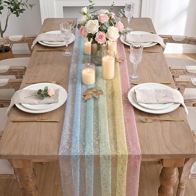 Artoid Mode Gold Gauze Table Runner 120 Inch 10FT, Rainbow Glitter Metallic - Image 5