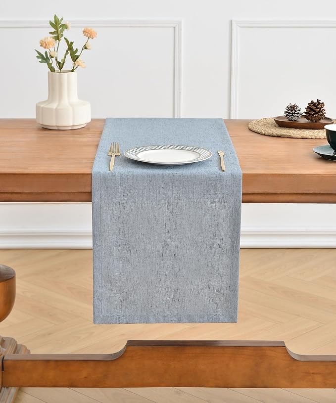 Wracra Linen Table Runner, Burlap Dusty Blue Table Runners 36 Inches Long | - Image 5