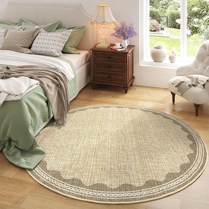 GarveeHome Scalloped Jute Print 6 ft Round Rug Washable Non-Slip Soft - Image 3