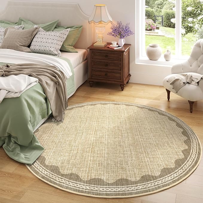GarveeHome Scalloped Jute Print 4 ft Round Rug Washable Non-Slip Soft - Image 3