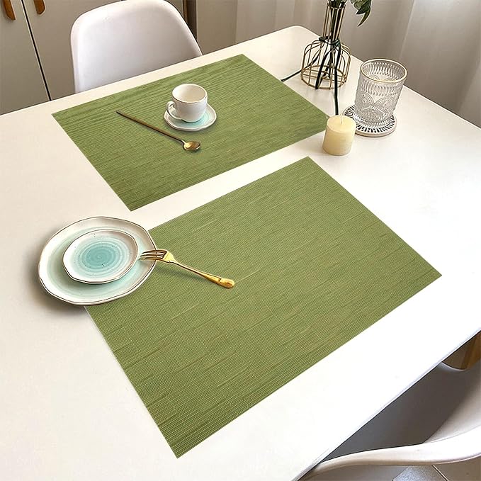 Green Vinyl Placemats Set of 8, Heat Resistant Table Placemats | 18x12 inch - Image 6
