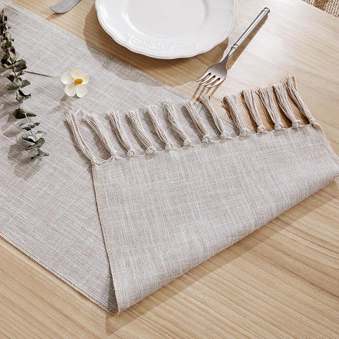 Cotton Linen Table Runner, 13x90 Inch Light Coffee - Image 4