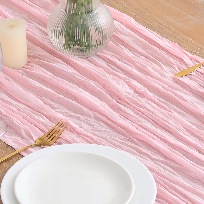 Asee'm 4pcs Blush Pink Cheesecloth Table Runner Summer 10FT Gauze Sheer | Boho - Image 3