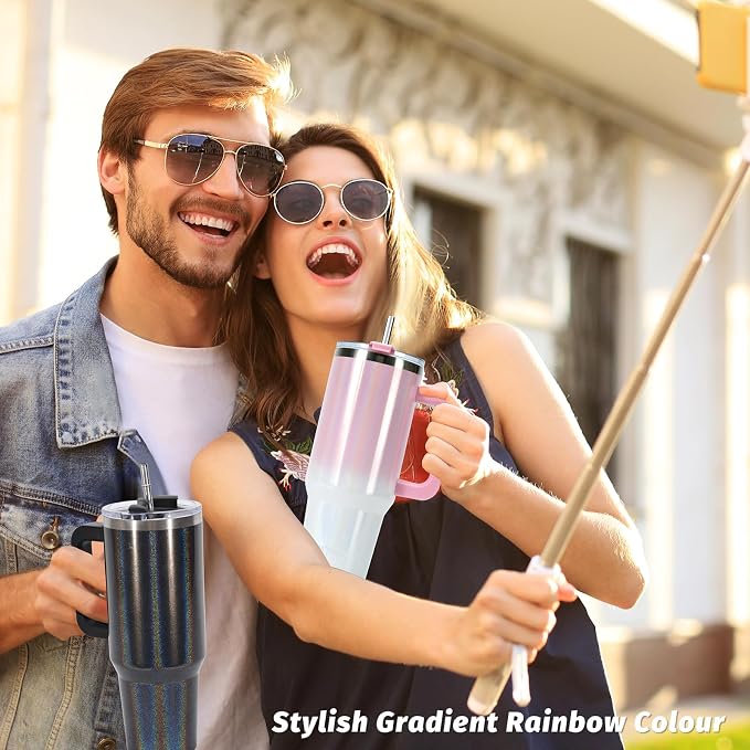 30 oz Shiny Tumbler with Handle and Straw, Stainless Steel Tumbler with Lid and - Image 7