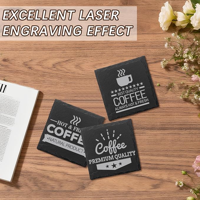 60 PCS Slate Coasters Black Square 4 Inch Bulk Rock, Blank Laser Engraving - Image 7