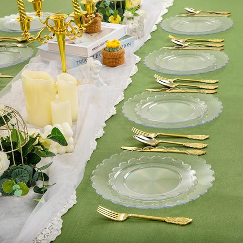 100Pcs Clear Scalloped Plastic Plates - Image 2
