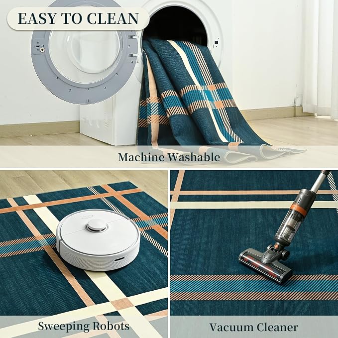 Terrug Plaid Area Rug for Living Room, Soft Low Pile Stain Resistance Abstract - Image 7