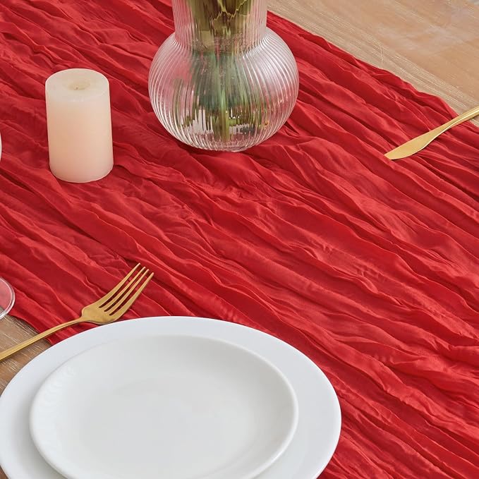 Asee'm 6pcs Red Cheesecloth Table Runner Christmas 10FT Boho Rustic Gauze | - Image 3