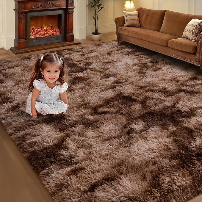 AROGAN Shag Brown Area Rug for Living Room, 5x8 Feet Washable Non-Slip Modern - Image 7