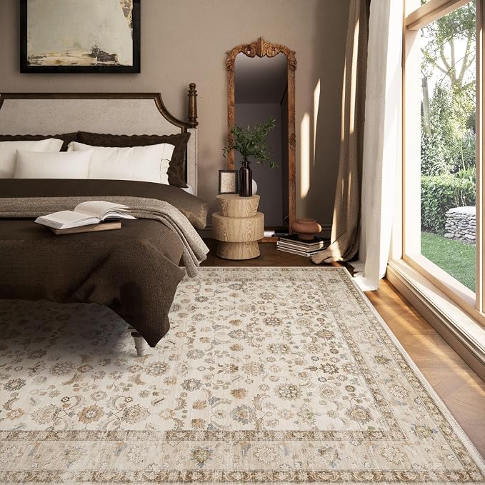 Washable Area Rugs for Living Room: 6x9 Bedroom Rug Boho Vintage Area Rug Stain - Image 3
