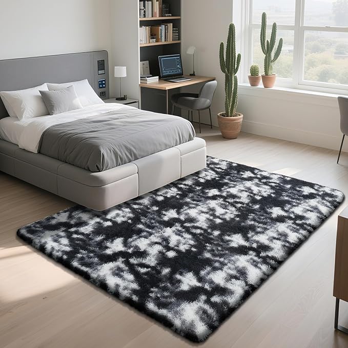 yongyangjuxin Fluffy Rug Shag Area Rug, Mottling Black 9x12 Area Rugs - Image 3