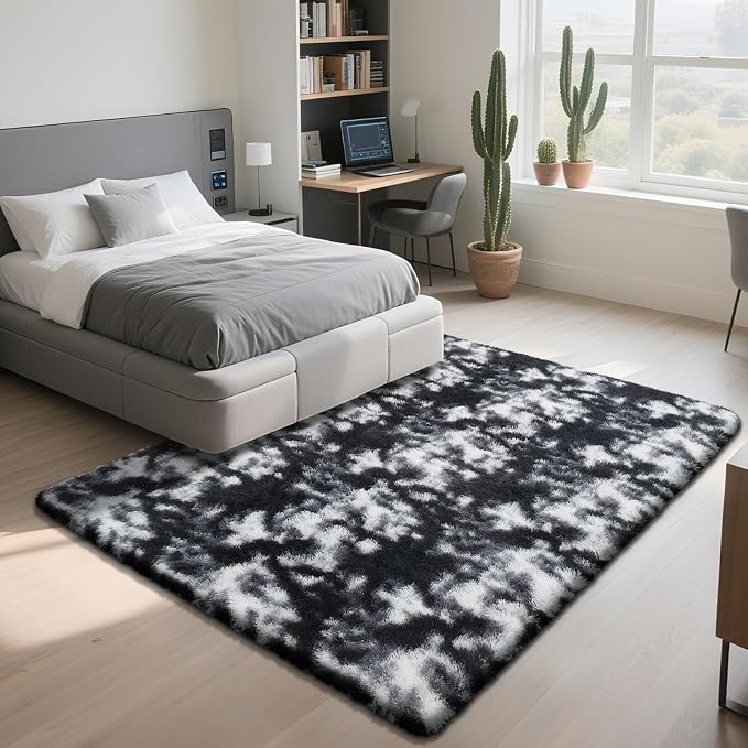 Fluffy Rug Shag Area Rug, Mottling Black 4x6 Area Rugs - Image 3
